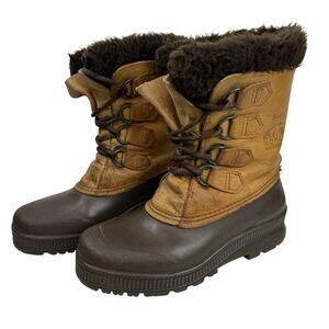 SOREL VTG BADGER Boots Womens Size 6 Brown Leather Lined Winter Snow CANADA Made